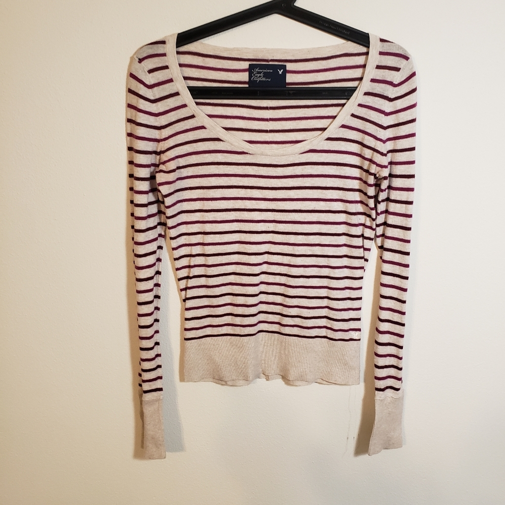Pink and maroon striped small sweater